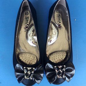 SHAKE Cushioned Flats Shoes Ballerina Ballet Buckle Stones Round Toe Blk 5.5